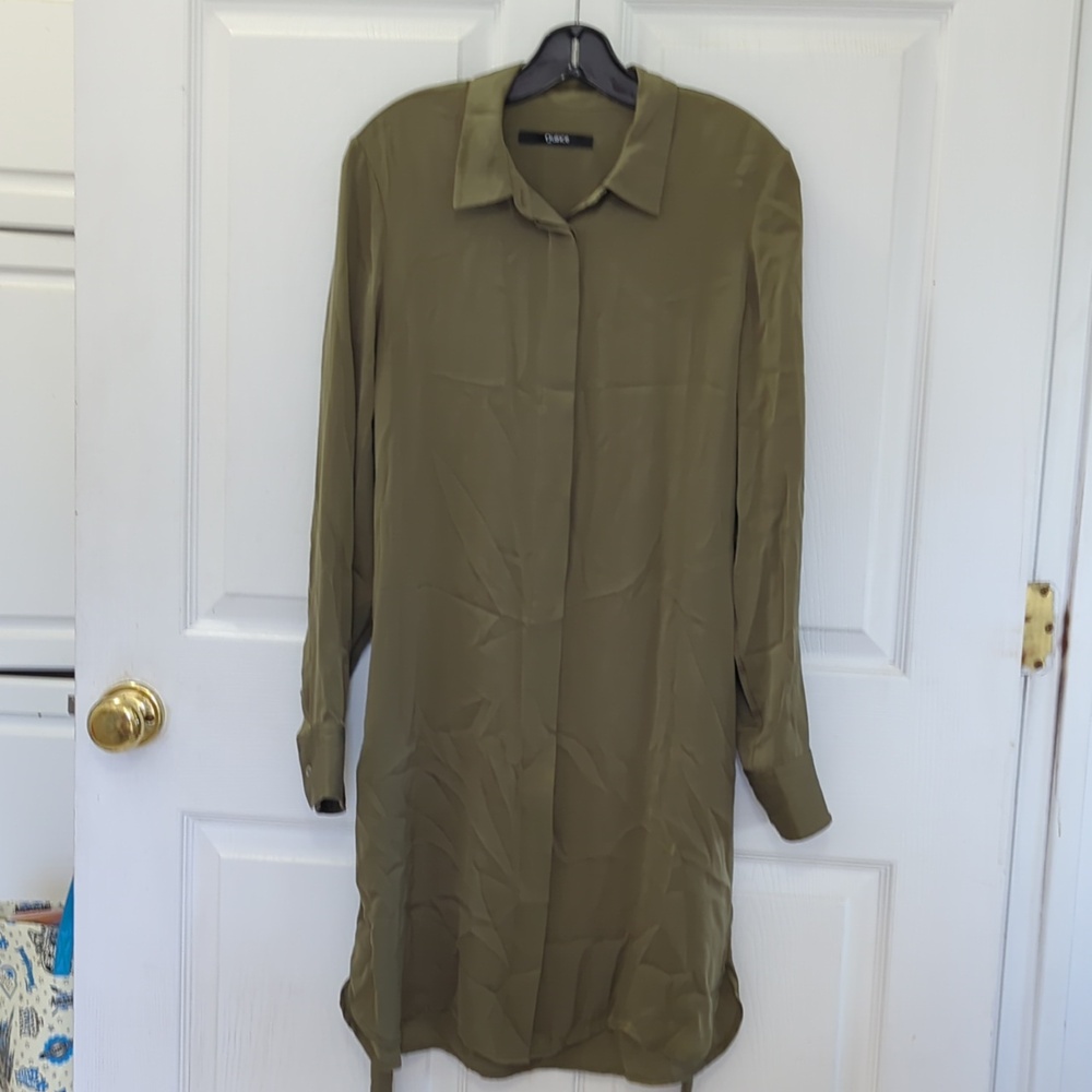 Quince Olive Green Washable Silk Shirt Dress - Picture 4 of 9